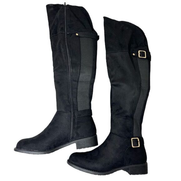 OVER THEE KNEE BLACK FAUX‎ SUEDE EQUESTRIAN BOOTS NWT - Picture 1 of 8